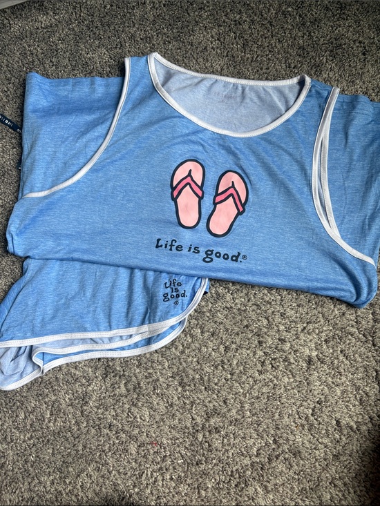 Life Is Good Other - Life Is Good Pajamas Light Blue Tank with Pink Flip-Flop Graphic